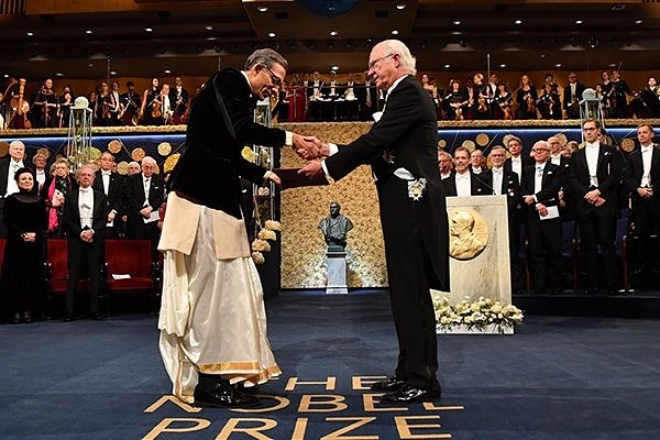 Abhijit Banerjee receiving the Nobel Prize.