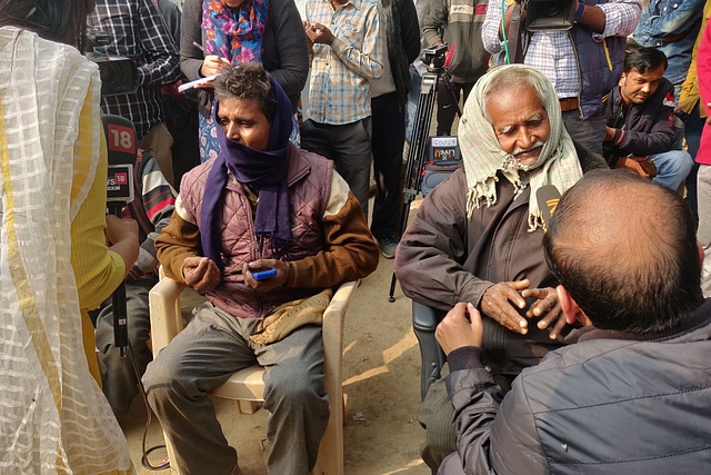 Victim’s family talks to the media on morning of 7 December. On left is her uncle Munnu. On his right is her father Ram Kishen/Swati Goel Sharma