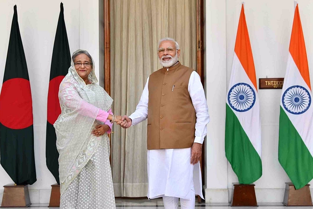 Prime Minister Narendra Modi with his Bangladeshi counterpart Sheikh Hasina. (Twitter/@MEAIndia)