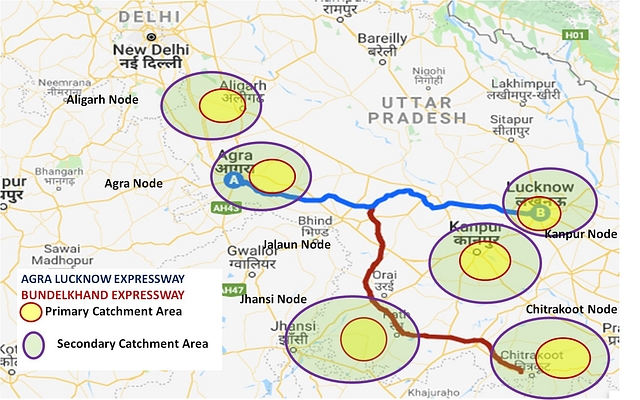 Nodes of the Bundelkhand Defence Industrial Corridor. (UPEIDA)