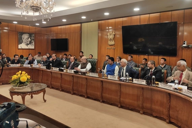 Union Home Minister Amit Shah with Tripura CM and representatives of Bru Tribes (Pic Via Twitter)