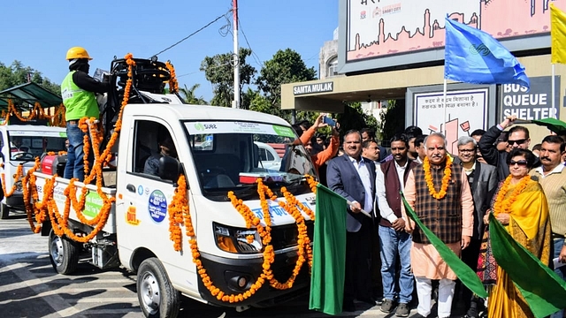 UP Minister Ashutosh Tandon deploying first of five robotic scavenger (Pic Via Twitter)