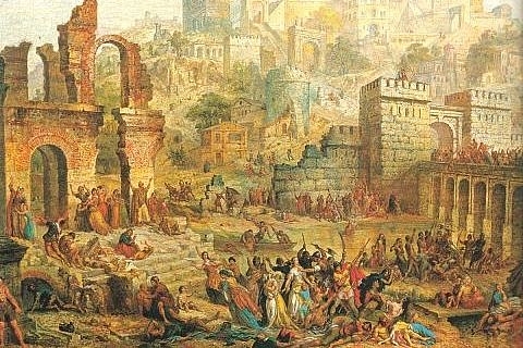 Massacre of the Jews of Metz during the First Crusade, by Auguste Migette (1802-1884) (Source: <a href="https://commons.wikimedia.org/wiki/File:Massacre_of_Jews.jpg">commons.wikimedia.org/wiki/File:Massacre_of_Jews.jpg</a>)