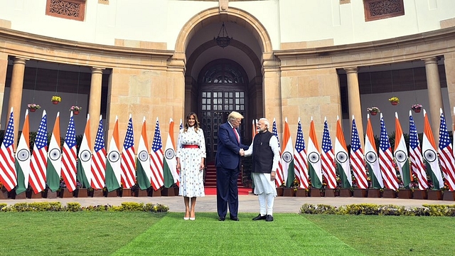 PM Modi with US President Trump and First Lady Melania Trupm at the Hyderabad House.