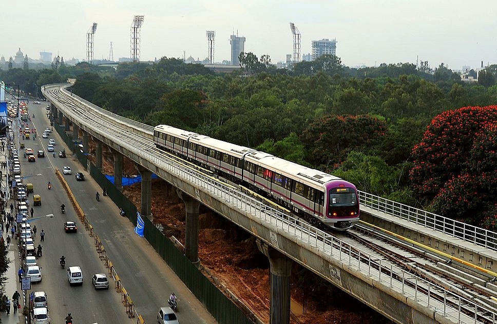 A Namma Metro train. (Photo credit: Manjunath Kiran/AFP/GettyImages)