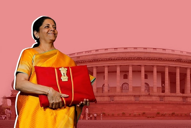 Finance Minister Nirmala Sitharaman outside Parliament before presenting the Union budget.&nbsp;