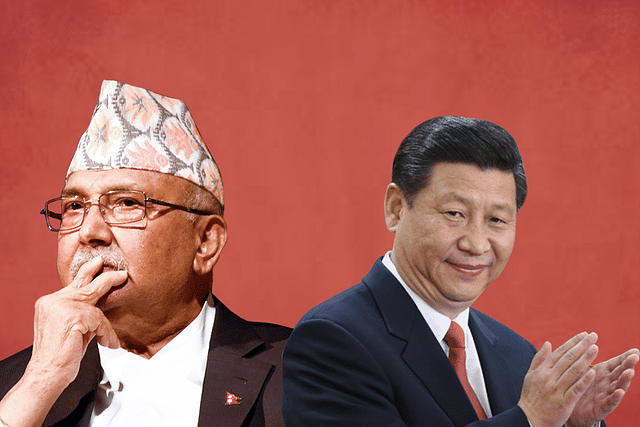 Nepal’s Prime Minister K P Sharma Oli with Chinese President Xi Jinping.&nbsp;