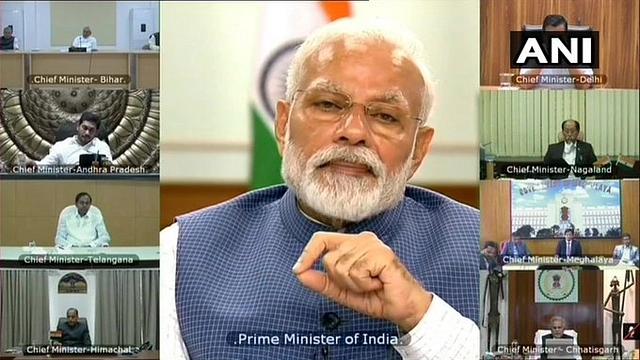 PM Modi during the video-conference with chief ministers. (Picture via ANI)