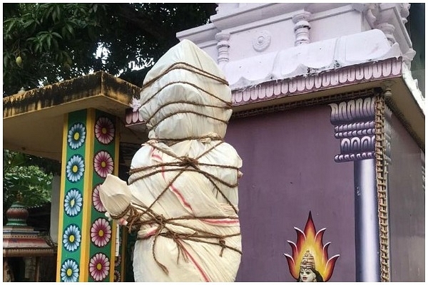 Covered Bharat Mata statue at Puliyur village of Tamil Nadu&nbsp;