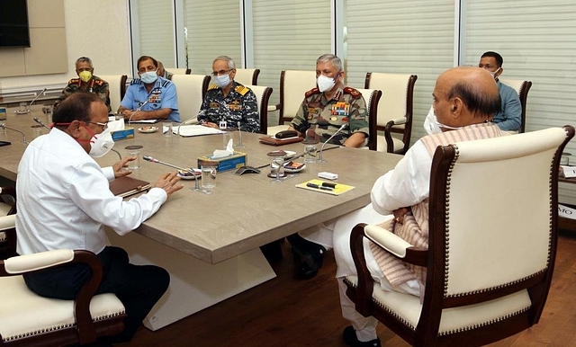 Indian Armed Forces Chiefs with CDS, NSA and Defence Minister (@ANI/Twitter)