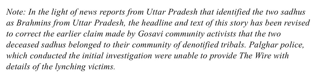 How True Is The Wire’s Claim That Sadhus Lynched In Palghar Were Tribals And Non-Hindus?