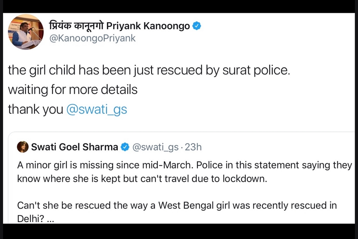 Child Commission Takes Note Of Appeal By Swarajya Journalist, Rescues Minor Girl Who Was Missing For A Month 