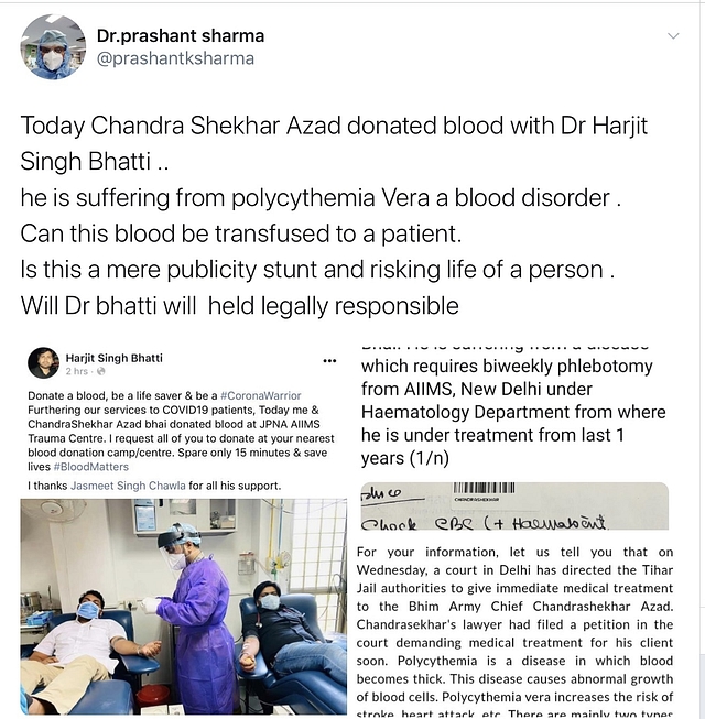 Bhim Army Chief And His Doctor Hid His Medical Condition Before Donating Blood, Says AIIMS