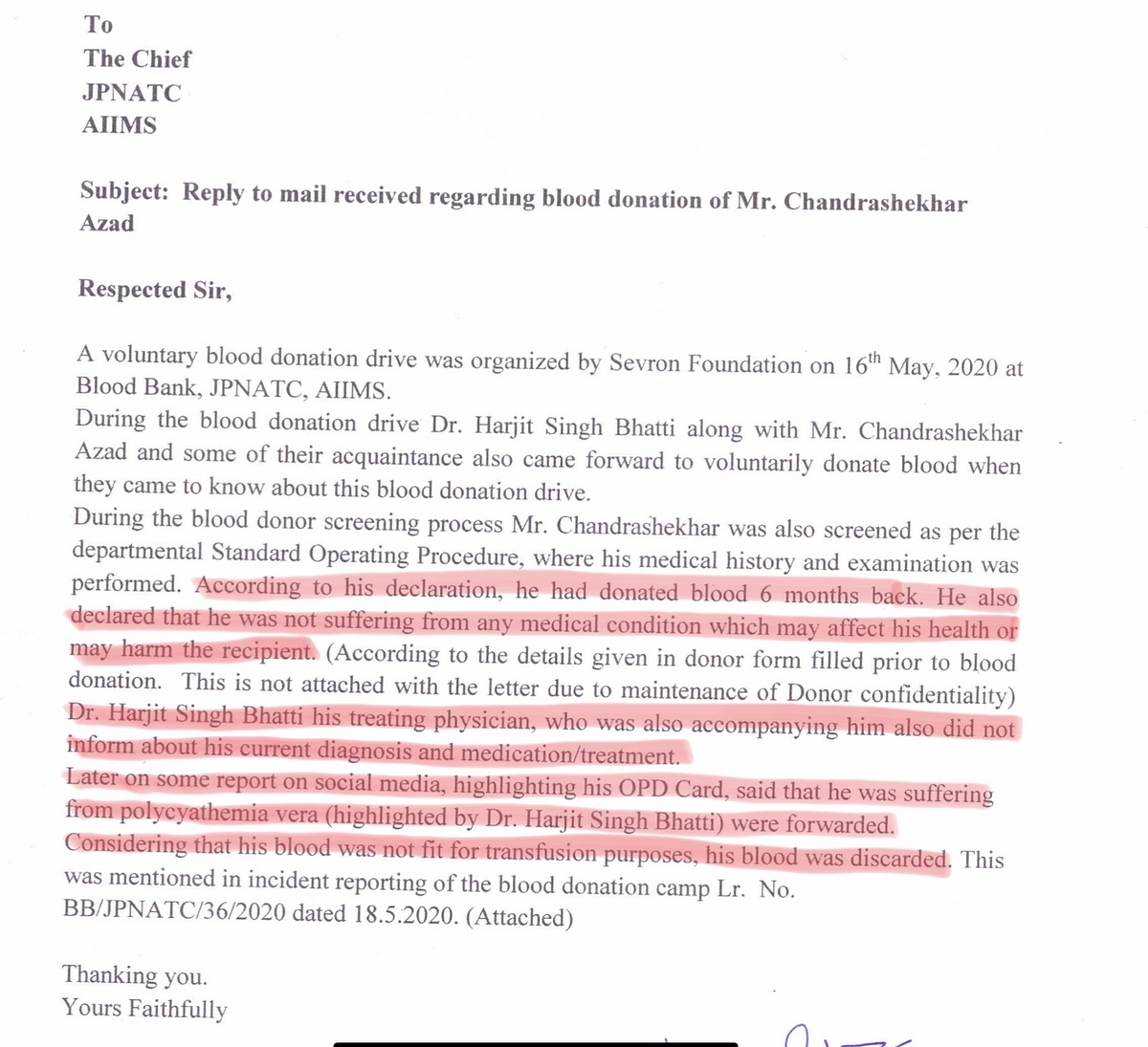 Email from AIIMS shared with <i>Swarajya</i> by the activist
