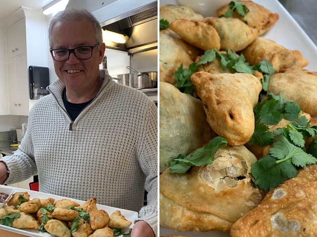 Australian Prime Minister Scott Morrison with Samosa he made. (Twitter/@ScottMorrisonMP)