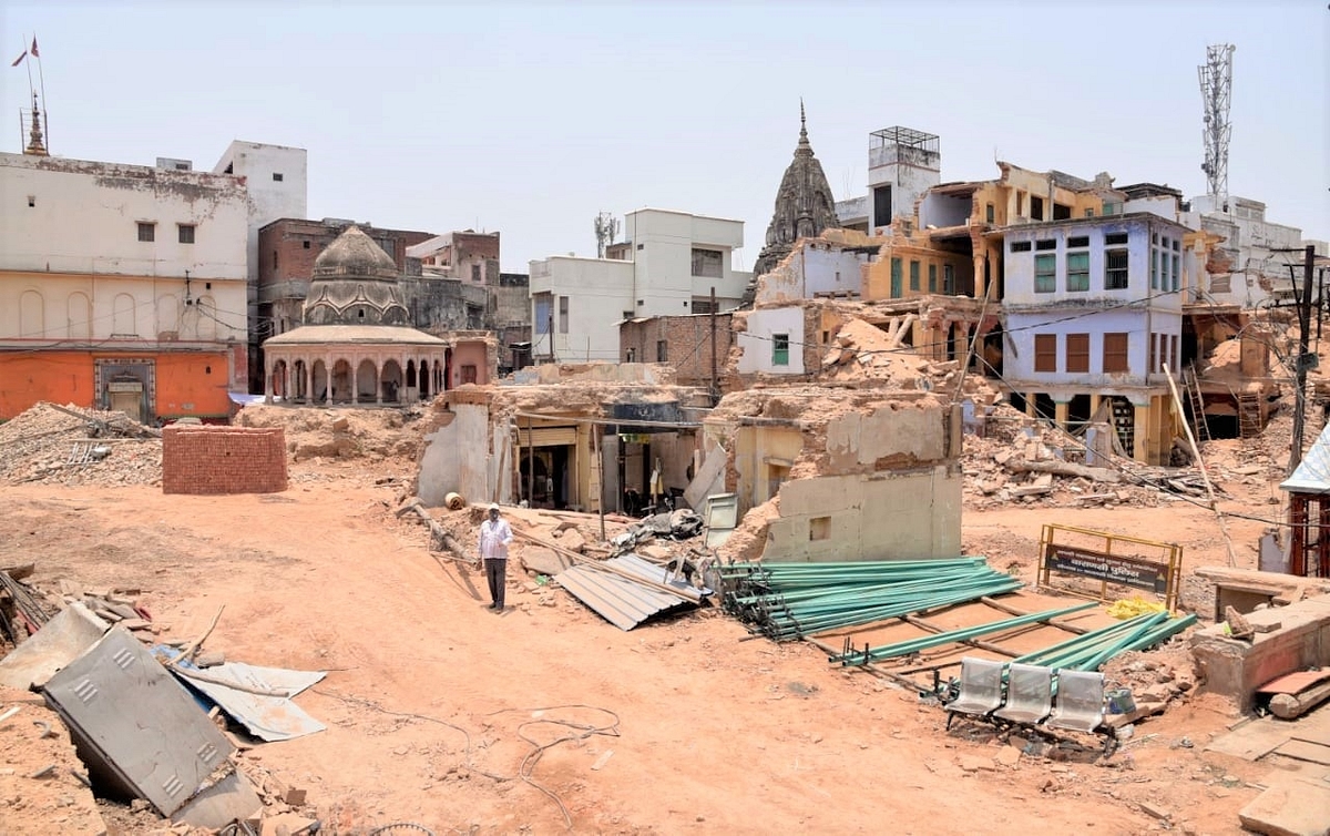 Work on at the Kashi Vishwanath temple premises as part of the Kashi corridor project in 2019