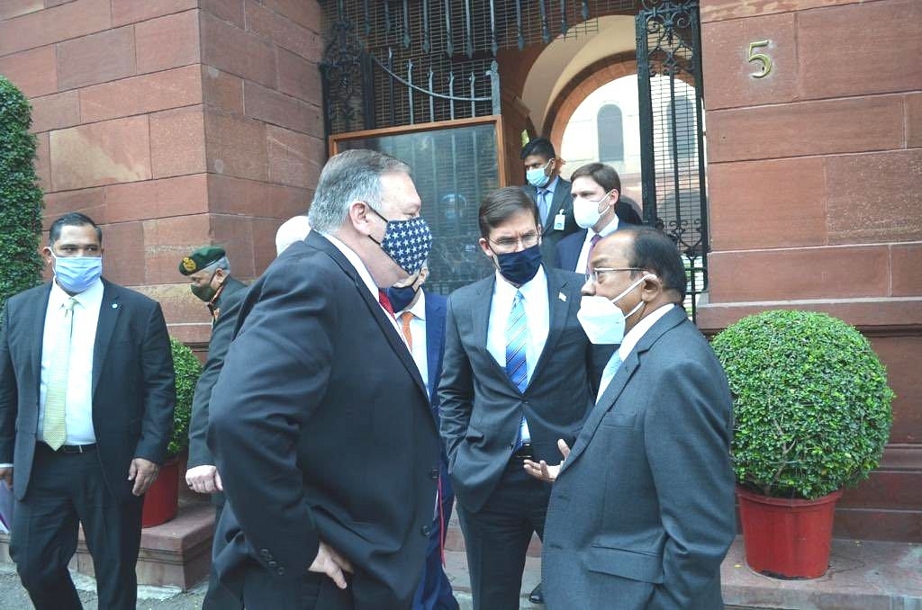 National Security Advisor Ajit Doval with US Secretary of State Mike Pompeo.&nbsp;