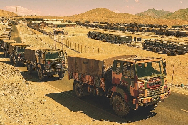 An Indian Army convoy in Ladakh. (@jaywankhadejrw/Twitter)