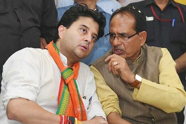 Jyotiraditya Scindia with Madhya Pradesh Chief Minister Shivraj Singh Chouhan.