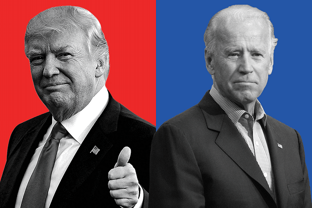  US President Donald Trump and Democratic Party’s presidential candidate Joe Biden (right). (Illustration: Swarajya Magazine) &nbsp;