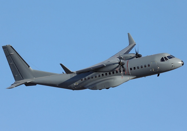 A C295 in-flight during a military mission. (Airbus)&nbsp;