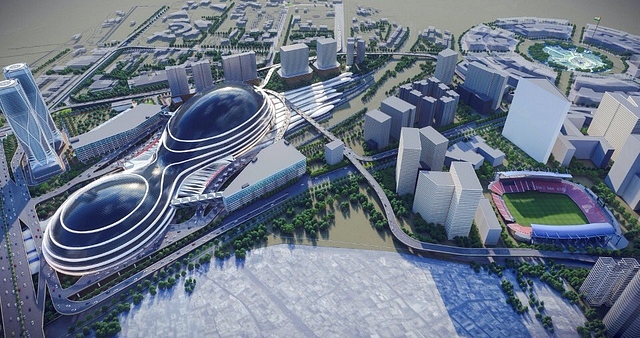 An aerial view of a redeveloped New Delhi Railway Station (@PiyushGoyal/Twitter)