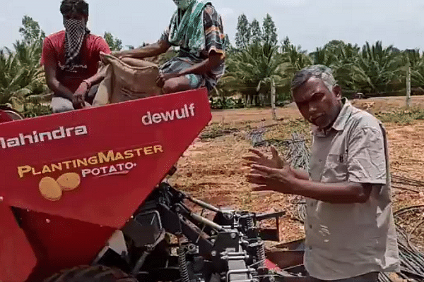 Mahindra machine for field trial in Thalavady and Chamaraj Nagar by farmer Kannaiyan Subramaniam (Source: @SuKannaiyan/Twitter)