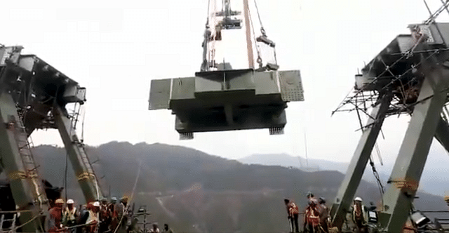 A screengrab from the video shared by Ministry of Railways showing Chenab bridge under-construction (Source: Twitter)