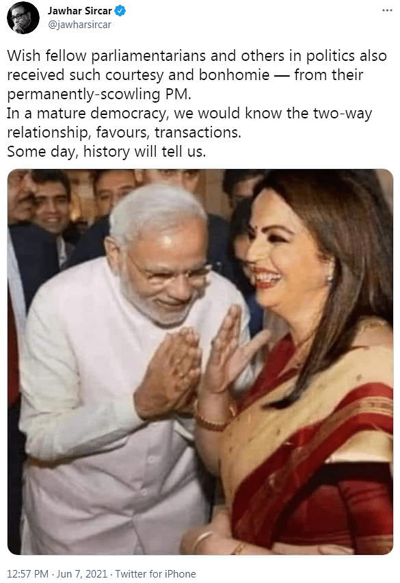 Jawhar Sircar's deleted tweet
