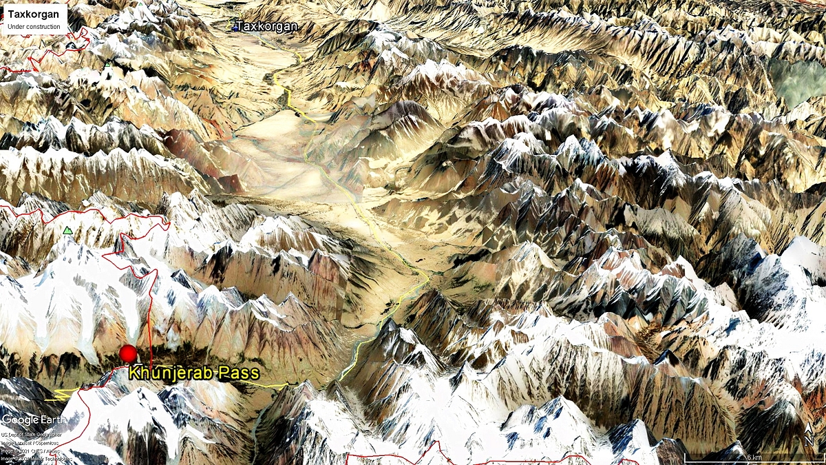 Map 2: Taxkorgan, looking due north from the Khunjerab Pass