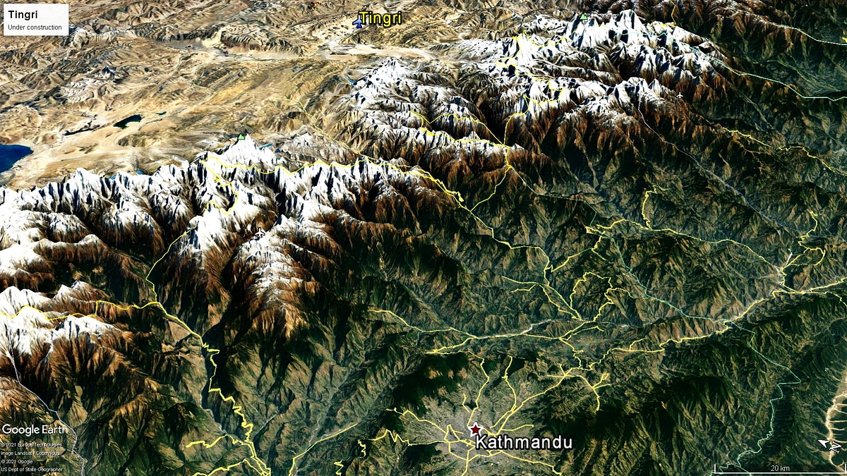 Map 7: Tingri airfield looking northeast from Kathmandu 
