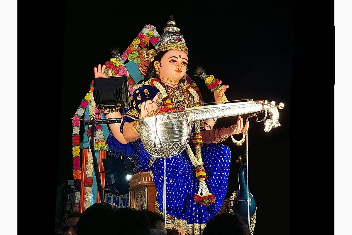 The idol of Sharada being brought to the temple on Panchami of Navaratri