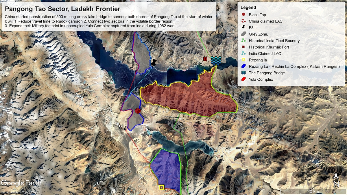 Areas on the north and south bank of Pangong Lake. (@NatureDesai/Twitter)