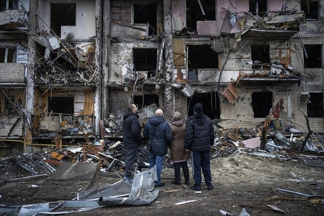 Aftermath of Russian bombardment of a Ukrainian city