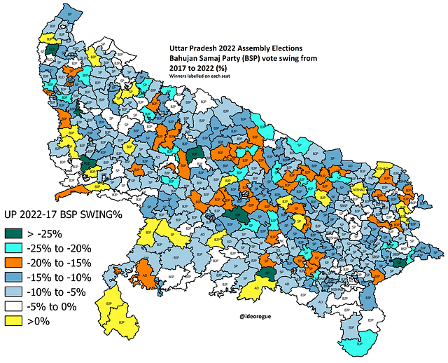 Map 2: UP 2022 BSP vote swing from 2017