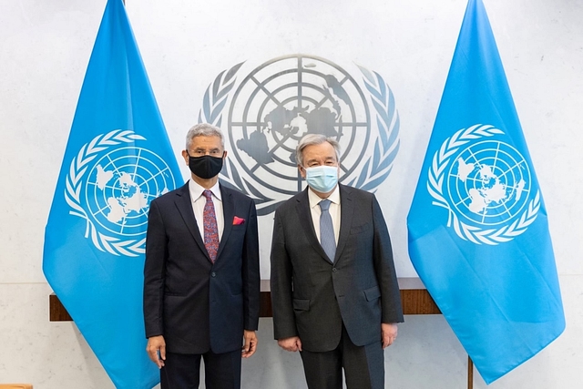 EAM S Jaishankar with UN Chief Antonio Guterres (Pic Via Twitter)