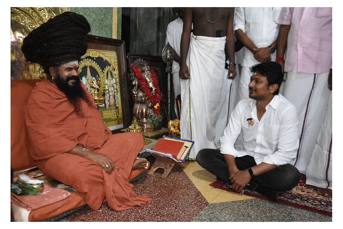 Before getting into power the DMK MLA candidate and MK Stalin's son sitting before His Divine Holiness.