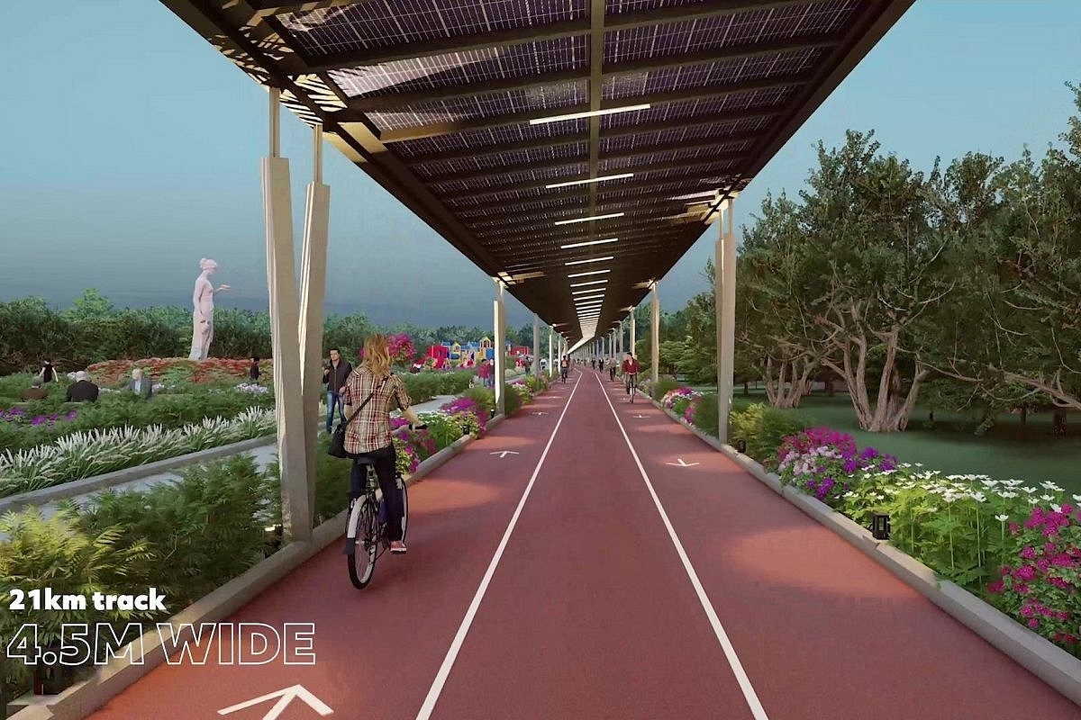 An illustration of the planned cycle track with solar roof (@TheNaveena/Twitter)