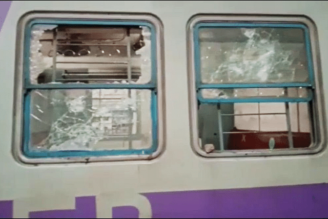 Damage to local trains in West Bengal (Twitter) 