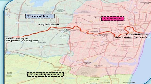 Map showing Chennai Port - Maduravoyal Elevated Corridor (via Twitter)