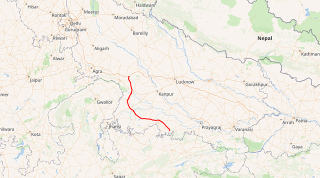The Bundelkhand Expressway on a map