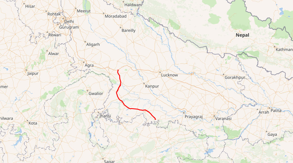 The Bundelkhand Expressway on a map 