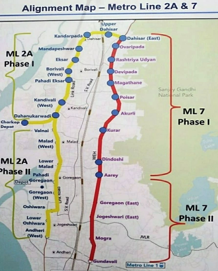 Alignment Map of Metro lines 2A and 7