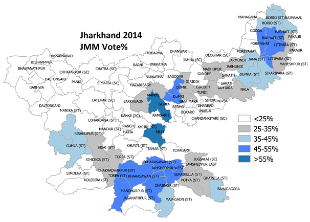 JMM vote share 2014 assembly elections.