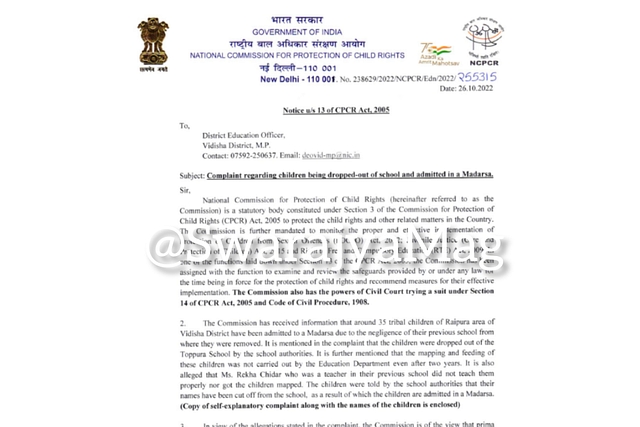 The notice issued by the NCPCR dated 26 October 2022.