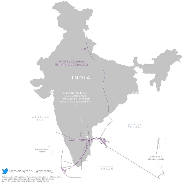 A map showing some publicly available mission flights between 2020-22. (@detresfa_/Twitter)