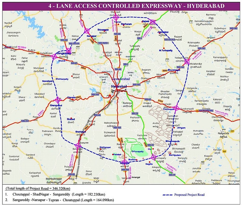 Proposed route of Hyderabad Regional Ring Road (Government of Telangana)