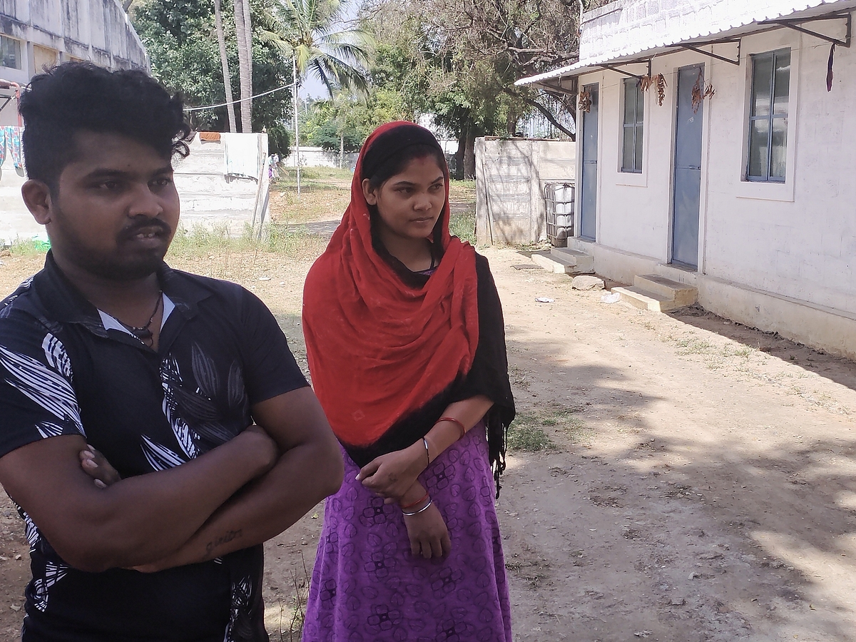 Hailing from Orissa, Haribandhu and his wife  in front of their new home on the campus of KG Fabriks mills.