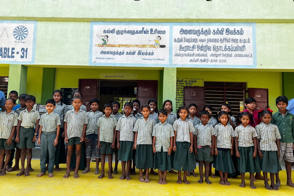Children of migrants from North India have all taken to Tamil with as much proficiency as their mother tongues at this village elementary school.