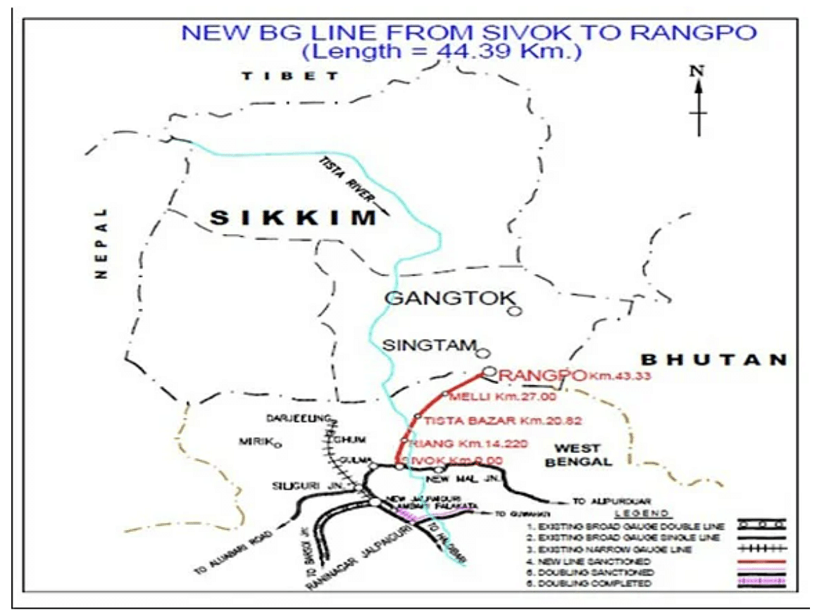 Map of Sivok-Rangpo rail line